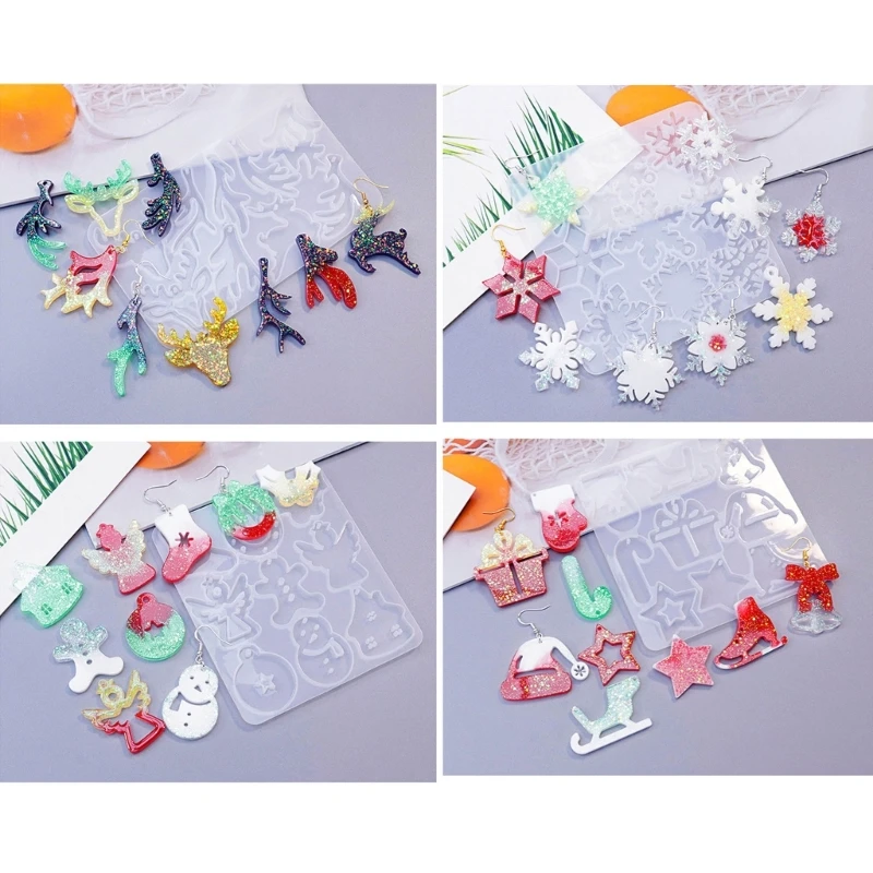 Christmas Elk Shaped Silicone Mold DIY Epoxy Resin Mold Deer Elk Mold Christmas Tree Pendant Decoration Snowflake Elk Mould