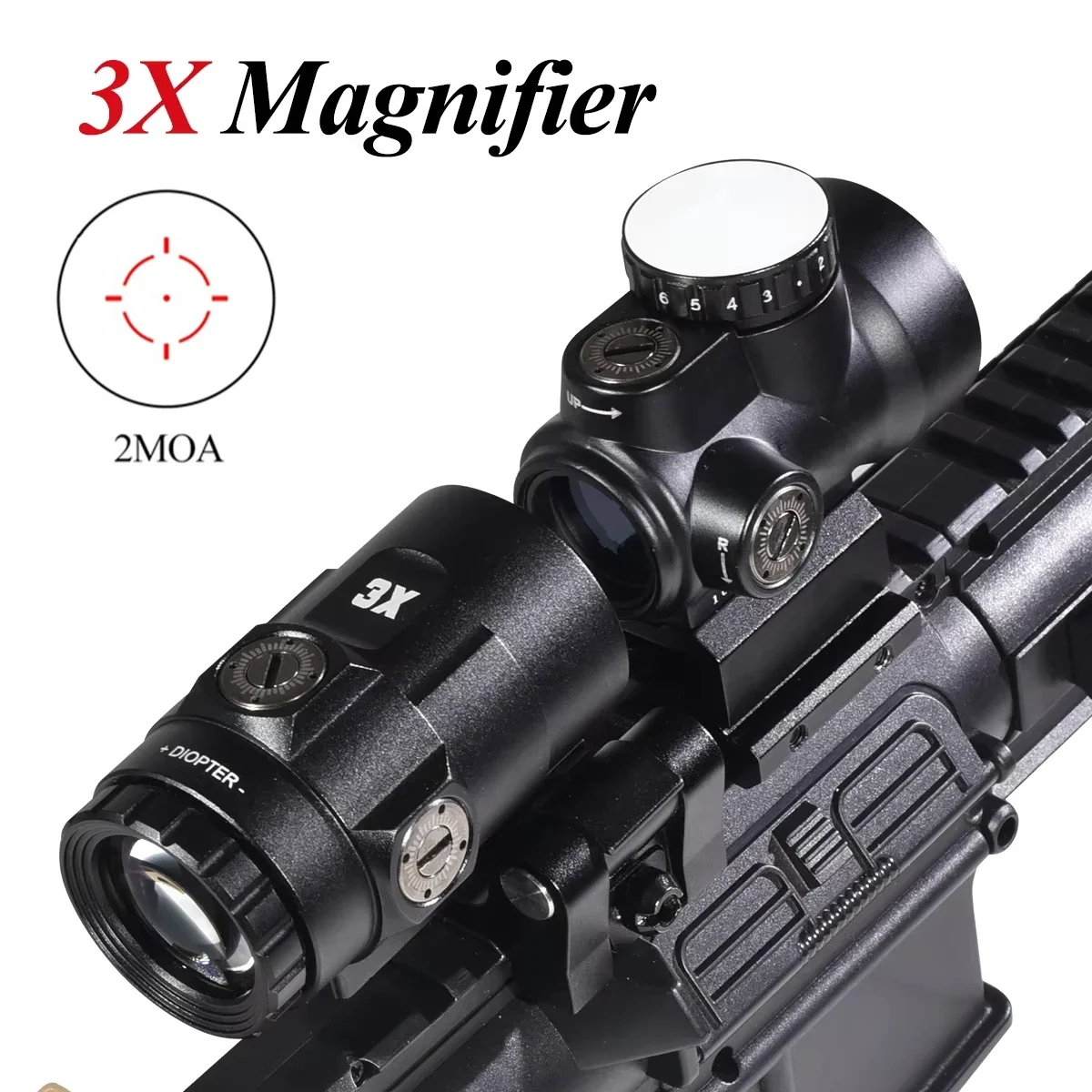 Tactical 1x25 2MOA Red Dot Holographic Reflex Sight Black/Tan with 3X HD Flip-To-Side Magnifier Combo for Sniper Gear RifleScope