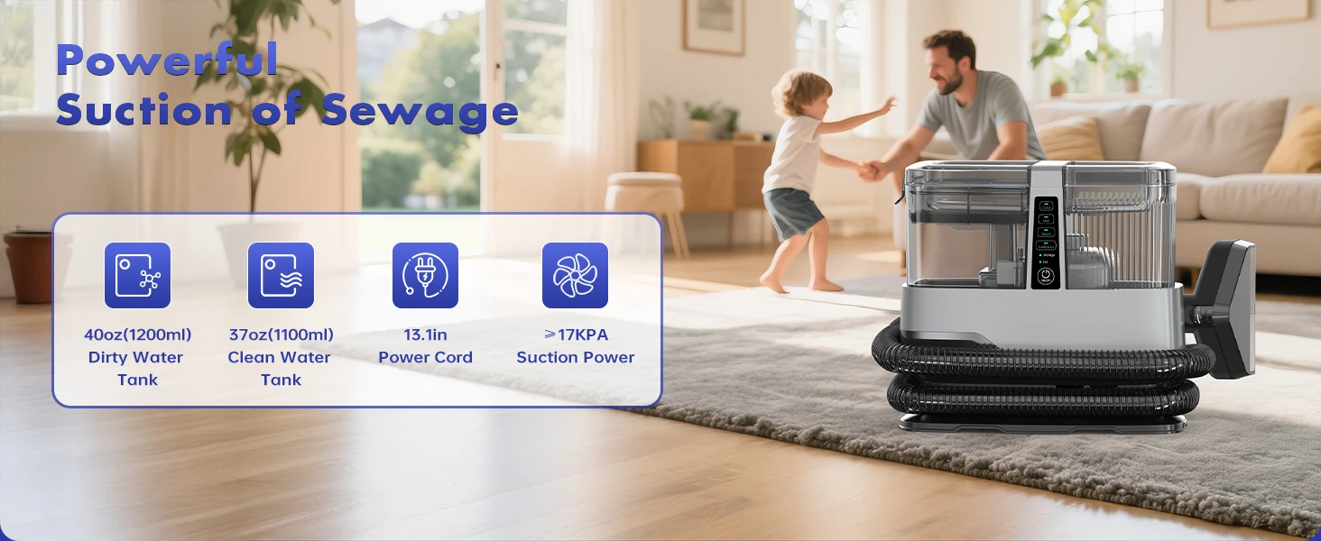 OMESER 1800W 17KPa Dampfreiniger für Teppiche, 13-in-1 Multifunktionsgerät, tragbares Trocken- und Nassreinigungsgerät für Polster und Autositze – Detail 2