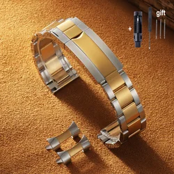 Elegant Stainless Steel Curved - End Metal Watch Bracelet - Premium Design - 20mm (Silver Gold)