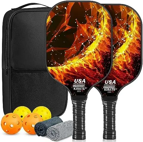 

KIRATE Pickleball Paddles, USAPA Approved Fiberglass Surface Pickleball Set, Lightweight Pickleball Rackets, Pickle Ball Paddle
