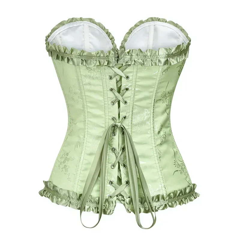 Gelbe Korsetts und Bustiers für Damen, Top, sexy Korselett, Überbrust-Brokat, Vintage-Renaissance-Mieder, Übergröße, Grün, Weiß – Detail 23