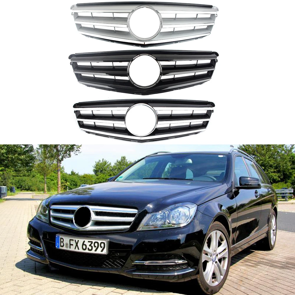 

Car Front Upper Grill Bumper Fit for Mercedes Benz W204 C-Class C200 C300 C350 2008 2009 2010 2011 2012 2013 2014 Black Chrome