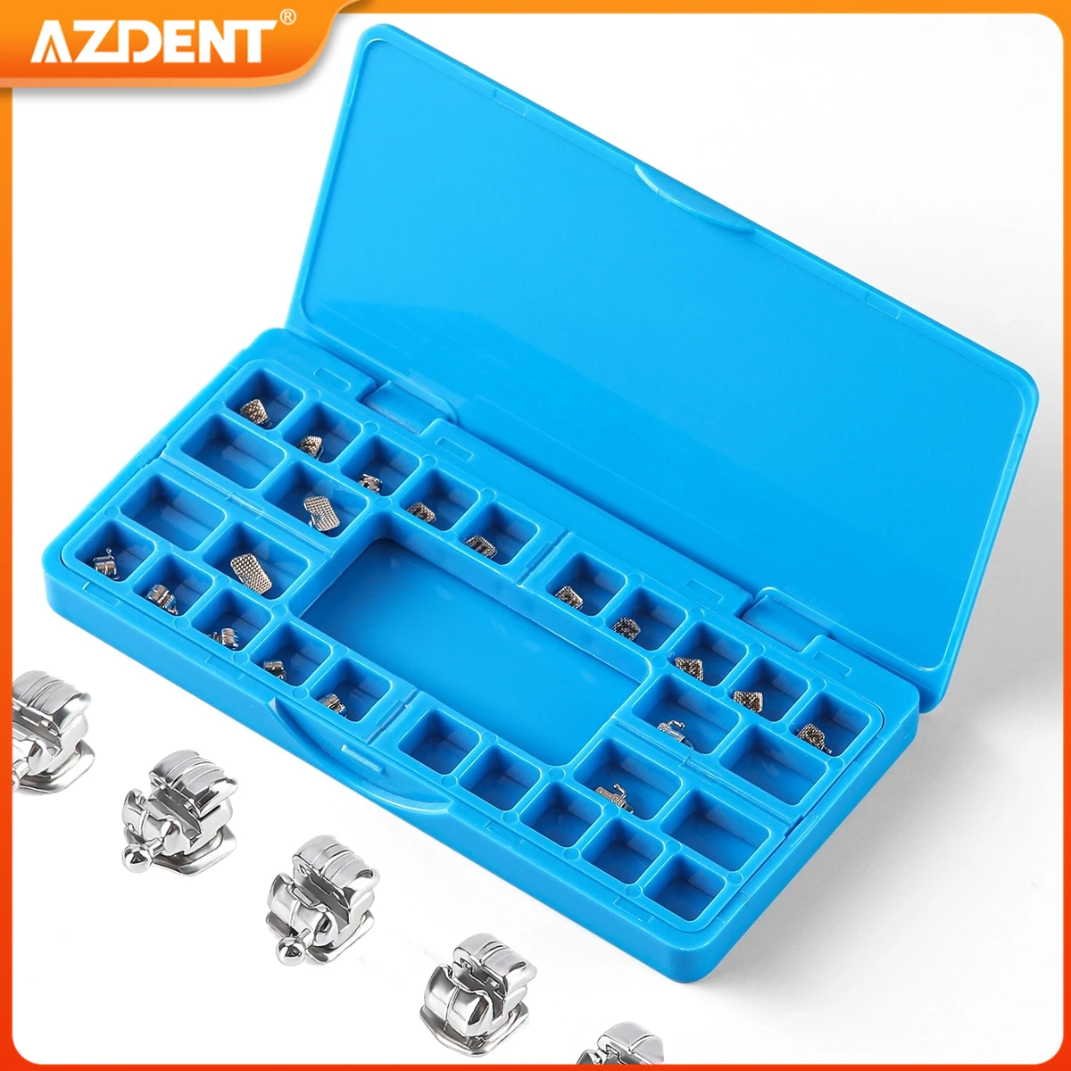 

AZDENT 24PCS/Box Dental Orthodontic Brackets Self-Ligating MIM Half-Spherical Braces Roth/MBT 0.022 with Buccal Tubes