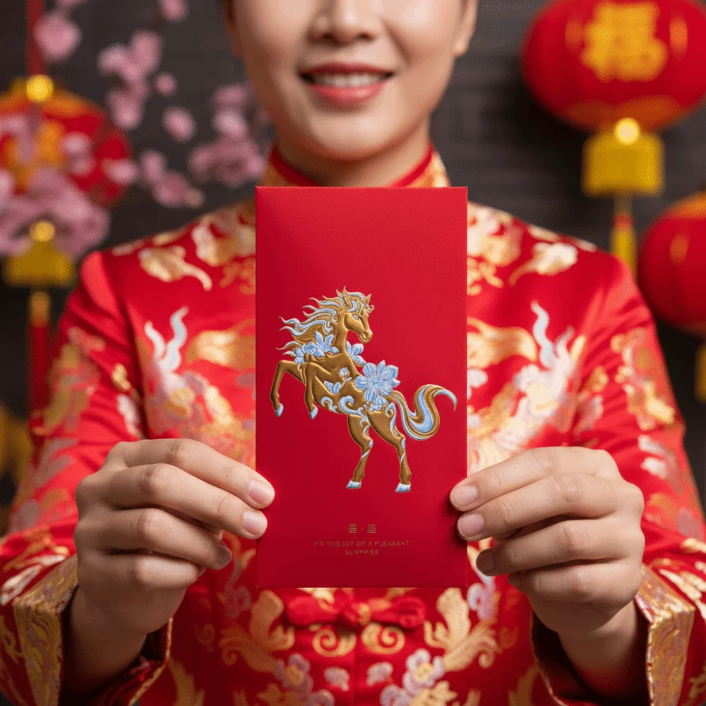 4pcs Relief Pattern 2026 Spring Festival Lucky Money Bag Laser Gloss 3D Year of The Horse Red Packet Thickened Traditional