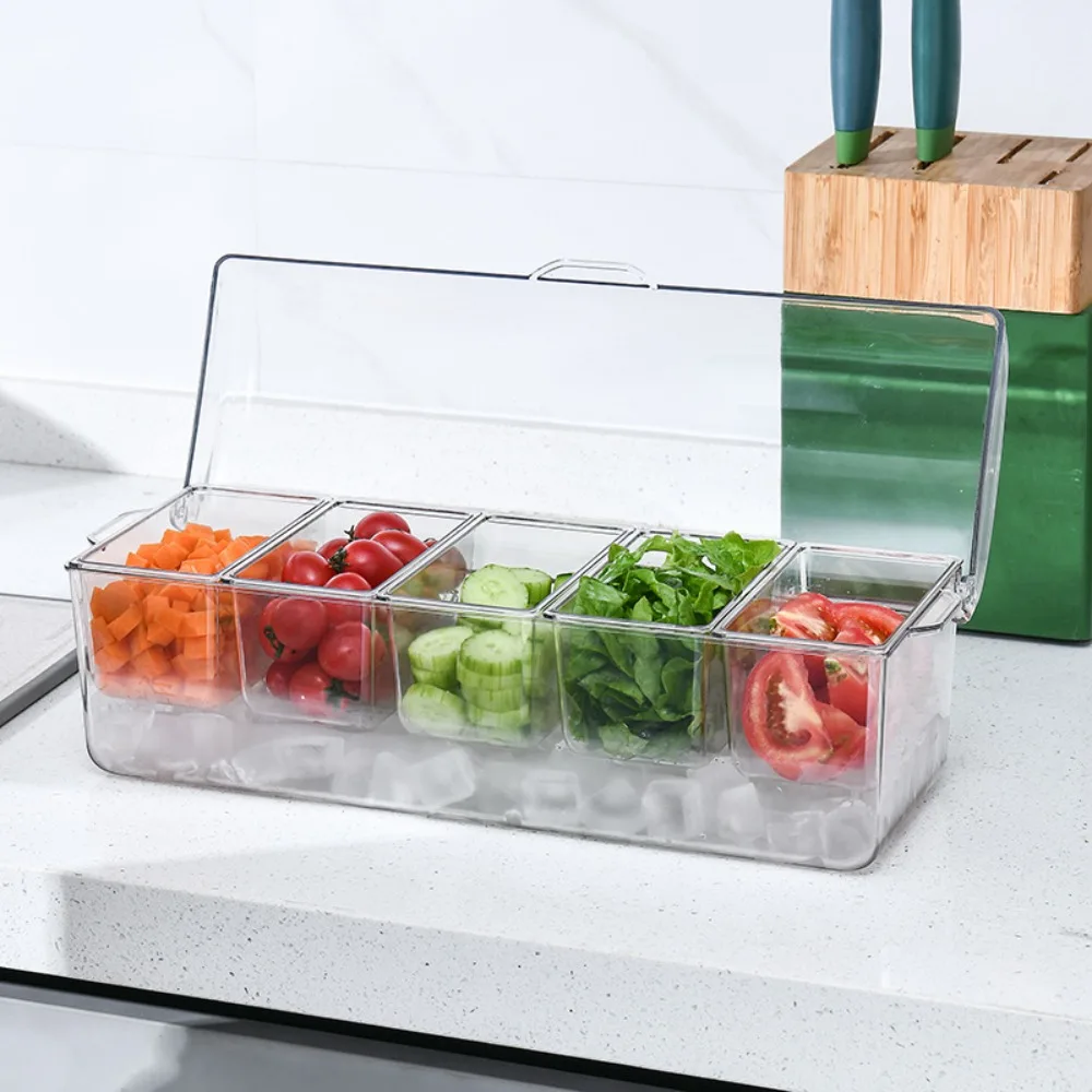 New 5 Compartments Ice Party Platter Large Capacity Transparent Ice Serving Tray Convenient Durable Bar Seasoning Box 3