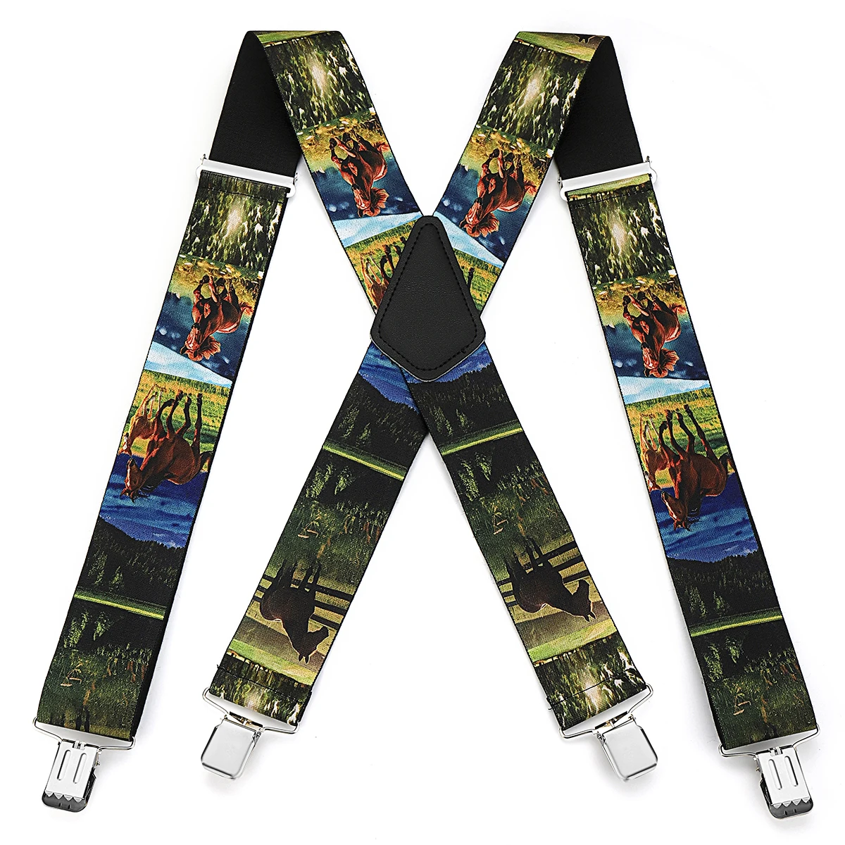Printed Camouflage Suspenders with Animal Patterns, Adjustable and Non-Slip