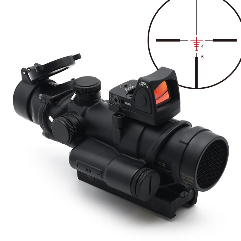 TA02 ACOG 4X32mm Red LED Illuminated Riflescope with Mini RMR Reflex Red Dot Sight for Hunting Airsoft Rifles