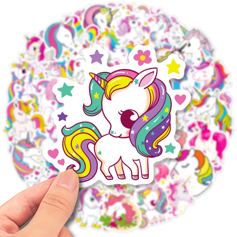 

50 Pcs Cute Unicorn Waterproof Vinyl Sticker, Cartoon Graffiti Unicorn Sticker Pack for Bike Skateboard Luggage, DIY