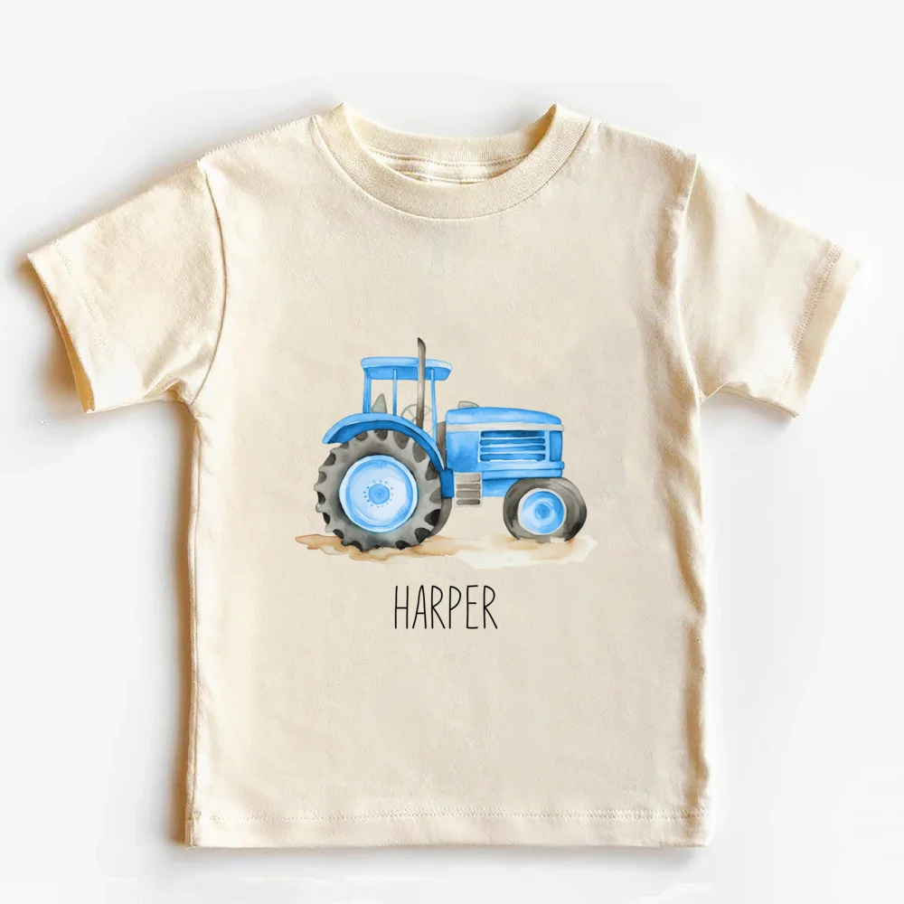 Personalized Tractor Toddler Shirt Halloween Kids T-Shirt Custom Name Farm Tractor Tee Boho Natural Kids Shirts 3