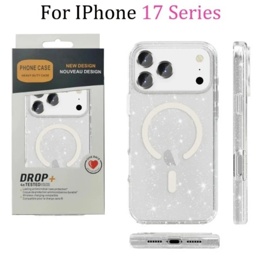 Glitter Transparent Shockproof Armor Case with Wireless Charging Compatibility