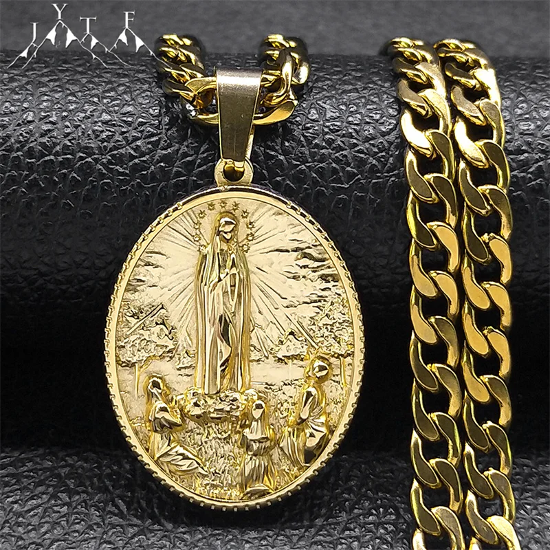 Edelstahl Jungfrau Maria Herren-Halskette Medaillon Goldfarben Unserer Lieben Frau von Guadalupe Halsketten Schmuck Virgen De Guadalupe NZZ449