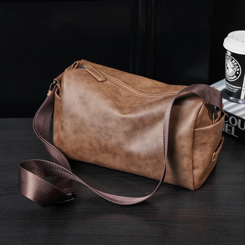 Soft Leather Men\'s Crossbody Bag Shoulder Messenger Bag Casual Simple Design Solid Crossbody Bag For Men Sling Shoulder Bag Pack