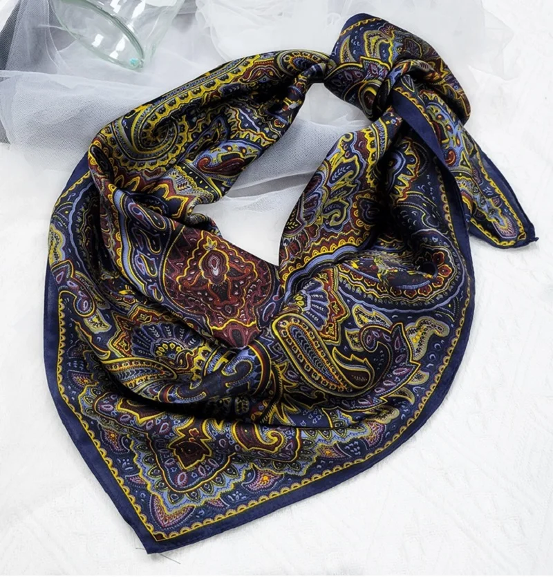 

Men's 100 Silk Paisley Scarf Blue Square Neckerchief Shawl Wraps For Suit Shirt Cravat Brown