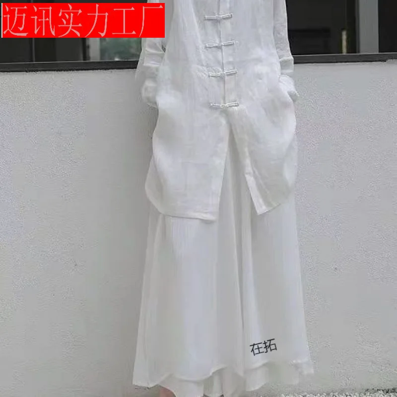 Loose-Fit Hanfu Style White Shirt For Women's Performance Outfit Medium-Length Cross-Border Direct Chinese Traditional Clo