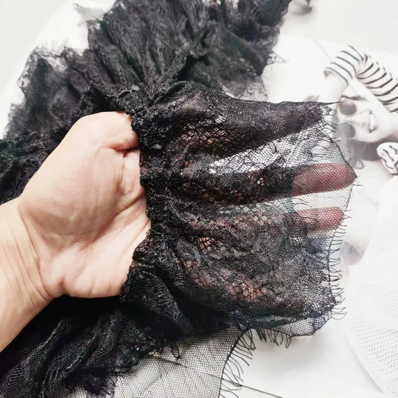 Soft double jacquard eyelashes wavy edge tulle lace DIY evening dress skirt trim fabric home textile sewing material