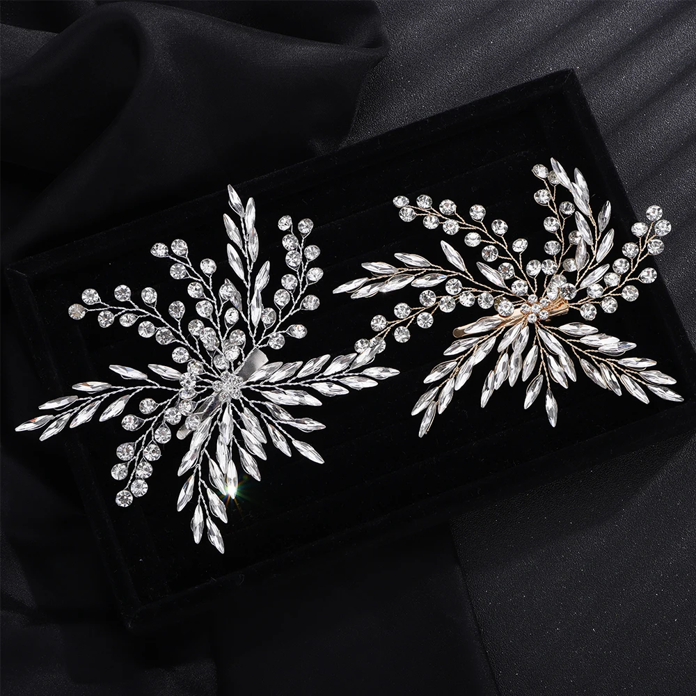 Trendy Rhinestone Gold Silver Bridal Hair Clip Women Girls Chic Party Wedding Hair Accessories Handmade Vintage Headpiece Tiaras