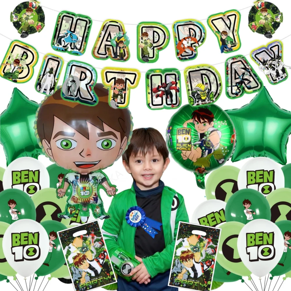 Ben 10 Birthday Decoration Balloons Set Foil Latex Balloons Baby Shower  Decor Toys Banner Gift Bag Kids Birthday Party Supplies - AliExpress, image size:1000x1000