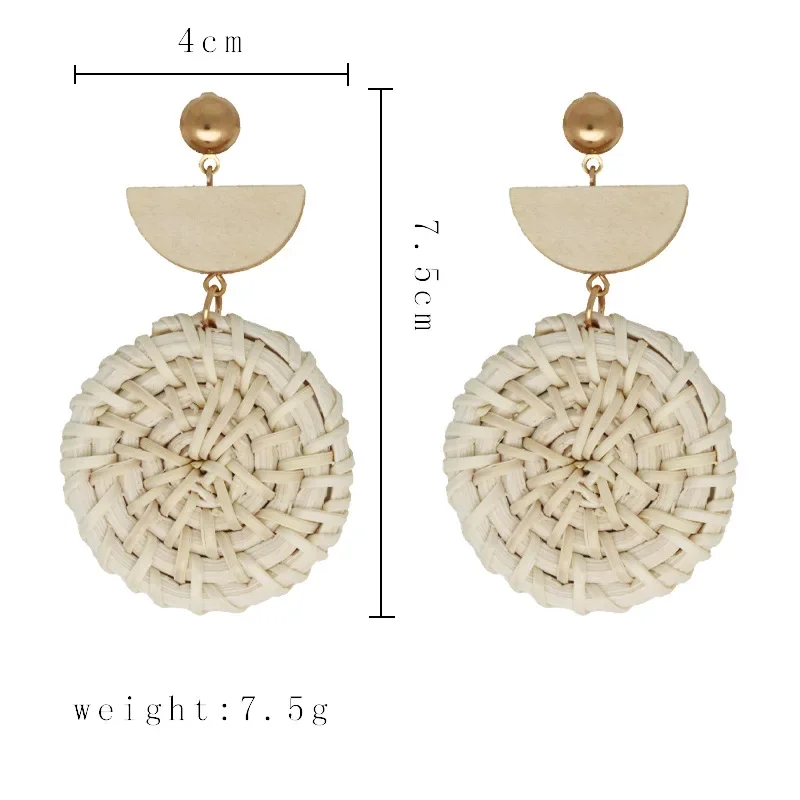 Handmade Rattan Knit Pendant Drop Earrings For Women Ethnic Round Hanging Rattan Straw Weave Knit Vine Earrings Beach Jewelry