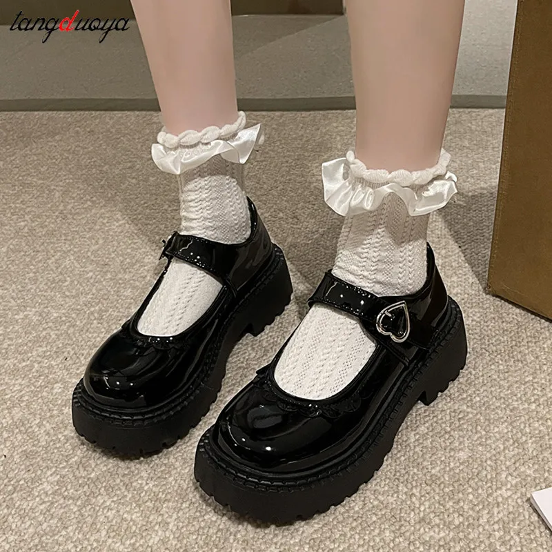 

Heart buckle Lolita Shoes Women Japanese Mary Jane Shoes Women Vintage Girls Students JK Uniform High Heel Platform Shoes Cospla