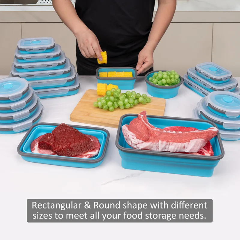 Collapsible Food Storage Containers with Airtight Lids Silicone Food Grade Reusable Storage Containers, Bento Lunch Box for Cook