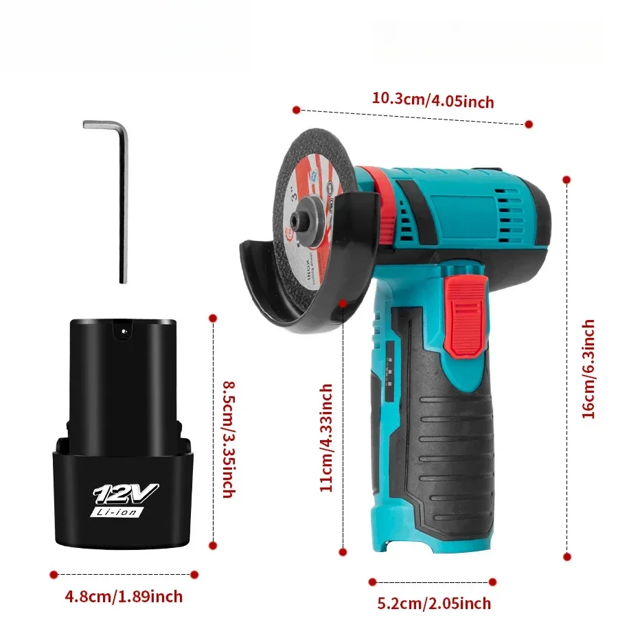 12V 3 Inch Lithium Electric Mini Angle Grinder Handheld Cutting Tool Durable Functional for Home Polishing Grinding