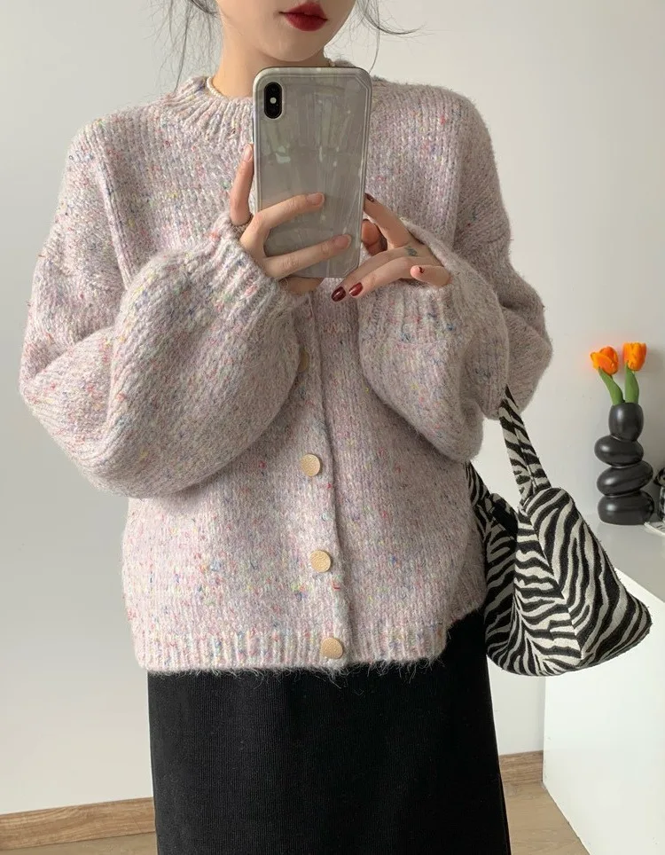 

2023 Women's Clothing Korean colorful dot knitted cardigan for women new autumn loose sweater jacket