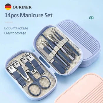 14 piece stainless steel nail scissors Set of deluxe manicures and pedicures Pink and blue nail cutters Digging spoon for ears for men and women 1