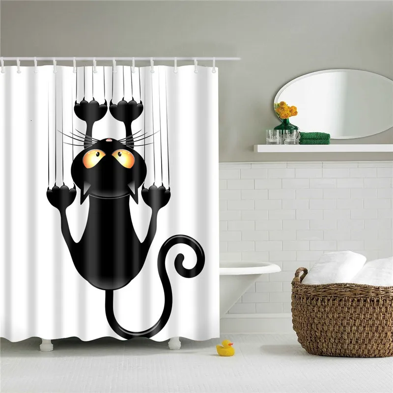 Funny Shower Curtains Bathroom Curtain With Hooks Decor Waterproof Cat Dog 3d Bath 180*180cm Creative Personality Shower Curtain shower curtains