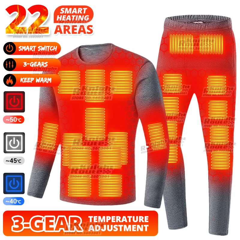 22 Areas Heated Jacket Men Self Heating Vest Women Heated Thermal Underwear Ski USB Electric Heating Clothing Long Johns Winter