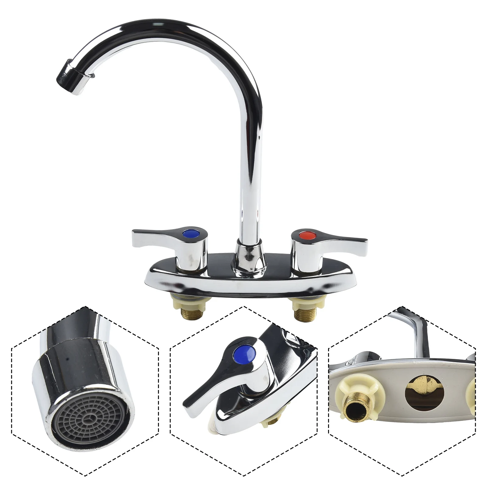 Brass Double Hole Handle Kitchen Faucet Rotary Hot And Cold Basin Sink Mixer Tap Ceramic Spool Basin Faucet Kitchen Tap