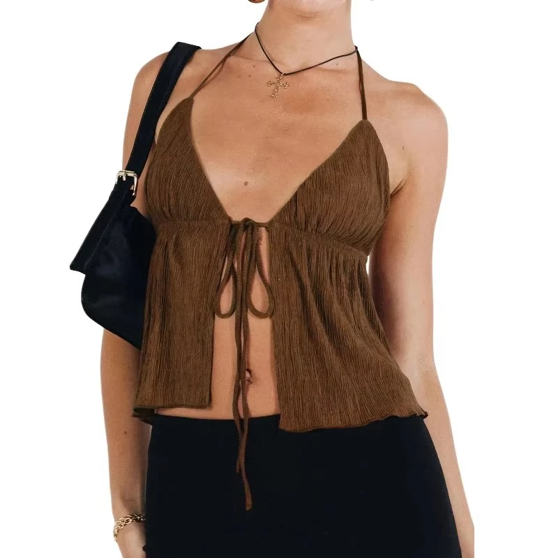 Sexy Summer Cami Top for Women 2025 New Bowknot Lace-Up Sleeveless Cropped Vest Elegant Youth Clothes Female Fashion Tank Tops