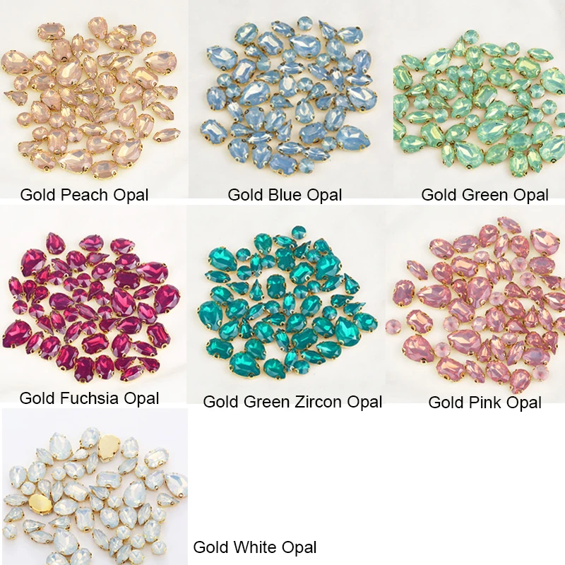Description Picture 2 of itemPEESOM 50pcs/bag Gold Claw Setting Mixed Shape Opal Color Rhinestone with Holes Flatback Sew On Resin Rhinestone DIY Accessories