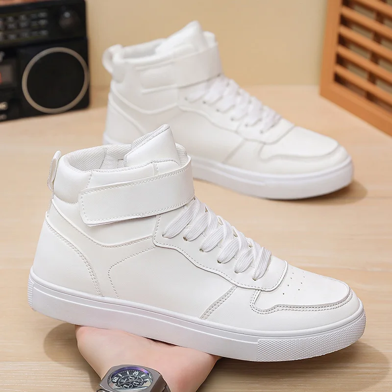 White Vulcanized Sneakers Men's Flat Comfortable Shoes Lace up Zapatillas Hombre Autumn Spring High Top Sneakers Plus Size 39-48 3