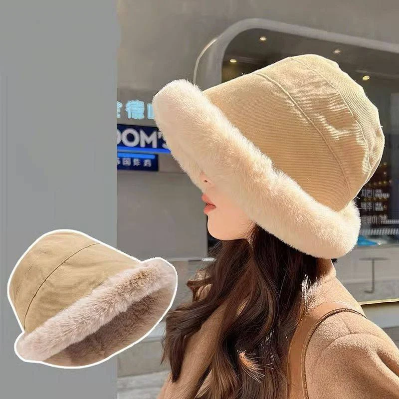 

New Soft Thickened Plush Winter Bucket Hat Fashion Outdoor Warm Beanies Fisherman Hat Fashion Trend Ladies Windproof Panama Hats