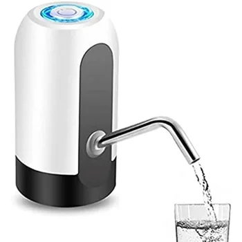 USB Rechargeable Electric Water Bottle Pump - Portable LED Light Drinking Water Dispenser for Home & Office, White & Black 1