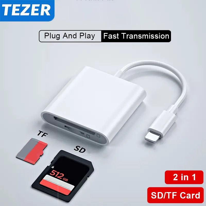 2 In 1 Lightning to TF SD Card Reader Camera Photoes Transmission Adapter Memory Card Reader For iPhone 14 13 12 OTG Cardreader