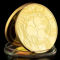 Golden Plated Ripple Cryptocurrency Commemorative Coin Souvenir and Home Decoration Gift (Gold)