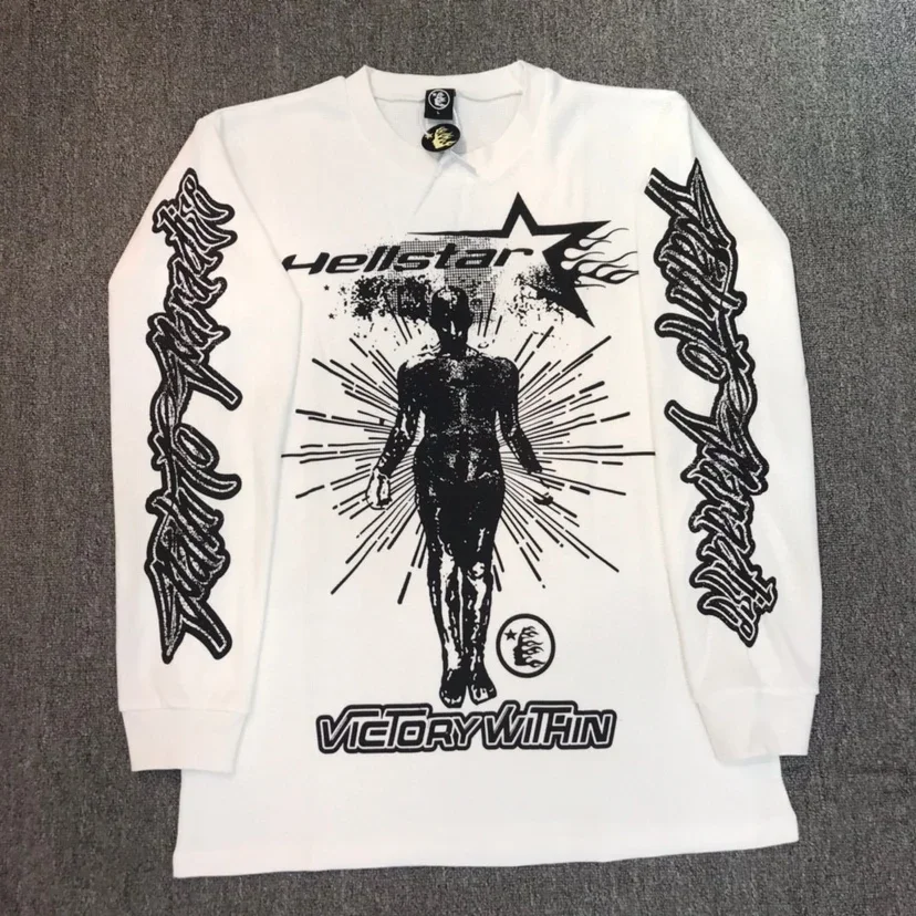 

22ss Hellstar Studios factory label 1:1 autumn thin long sleeved printed washed large T-shirt for men and women
