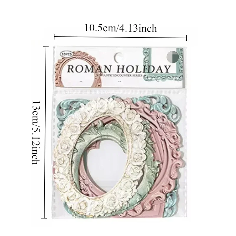 Embossed photo frame decoration stickers DIY handbook book photo frame collage card vintage shooting props border stickers 10pcs