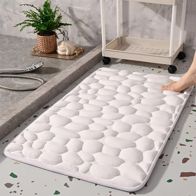 

15mm Thicken Memory Foam Rebound Bath Mat Cobblestone Embossed Absorbent Non-slip Toilet Floor Mat Door Mat Washable Home Rug