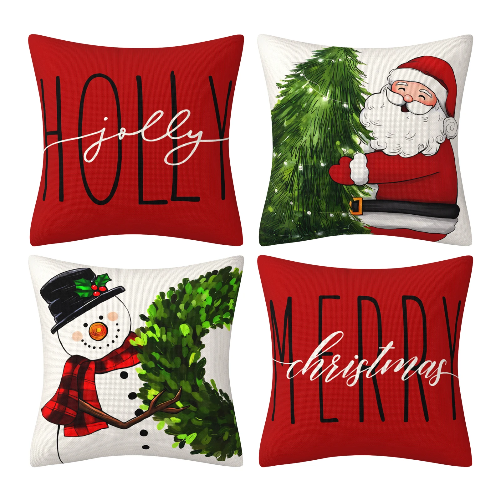 

4pcs Couch Practical Washable Pillow Cover Comfort Outdoor Christmas Decor Reusable Holiday Soft Office Winter Throw Cushion