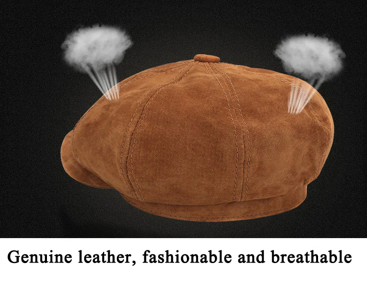 Retro Boina Männer Baskenmütze Hüte Unisex Echtes Leder Wildleder Achteckige Kappen Männlich Rrinted Patten Atmungsaktive Gatsby Gorra Dropshipping – Detail 12