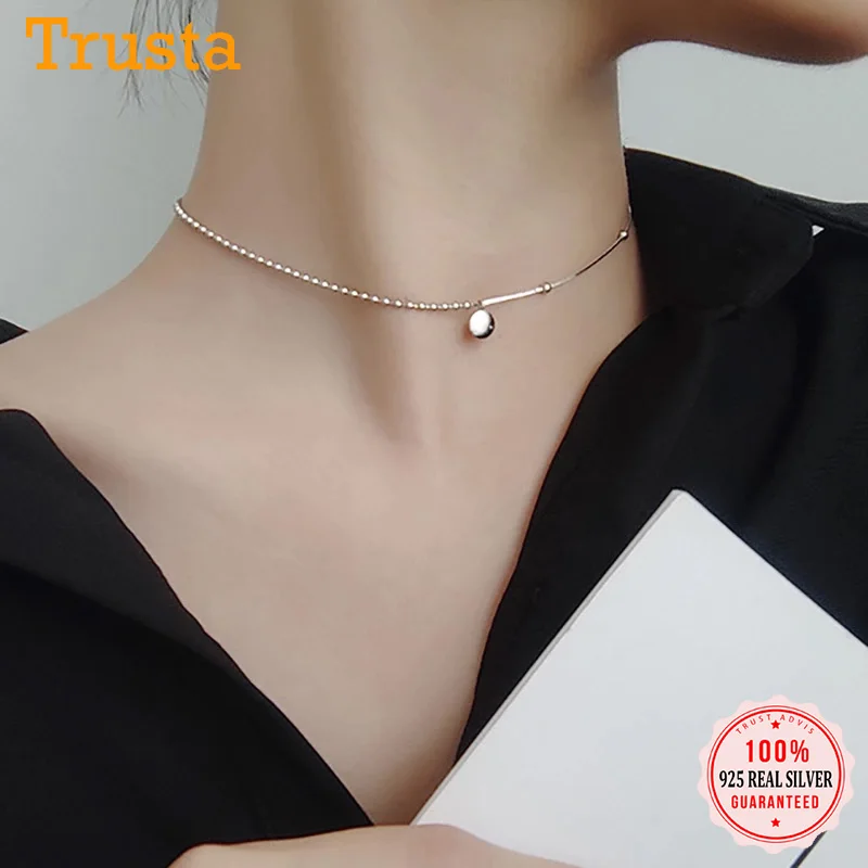 TrustDavis Authentic 925 Sterling Silver Fashion Simple Bead Snake Letter LUCKY Choker Necklace Birthday Gift Jewelry YQ156 | Украшения и