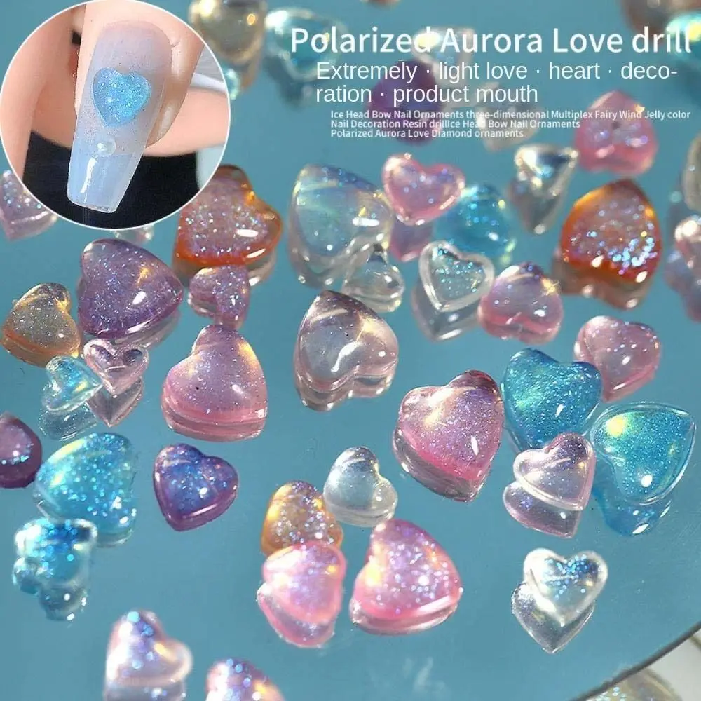 

30Pcs Mixed Aurora Love Heart Nail Decorations Colorful Nail Rhinestones Resin Nail Art Drills Manicure Accessories