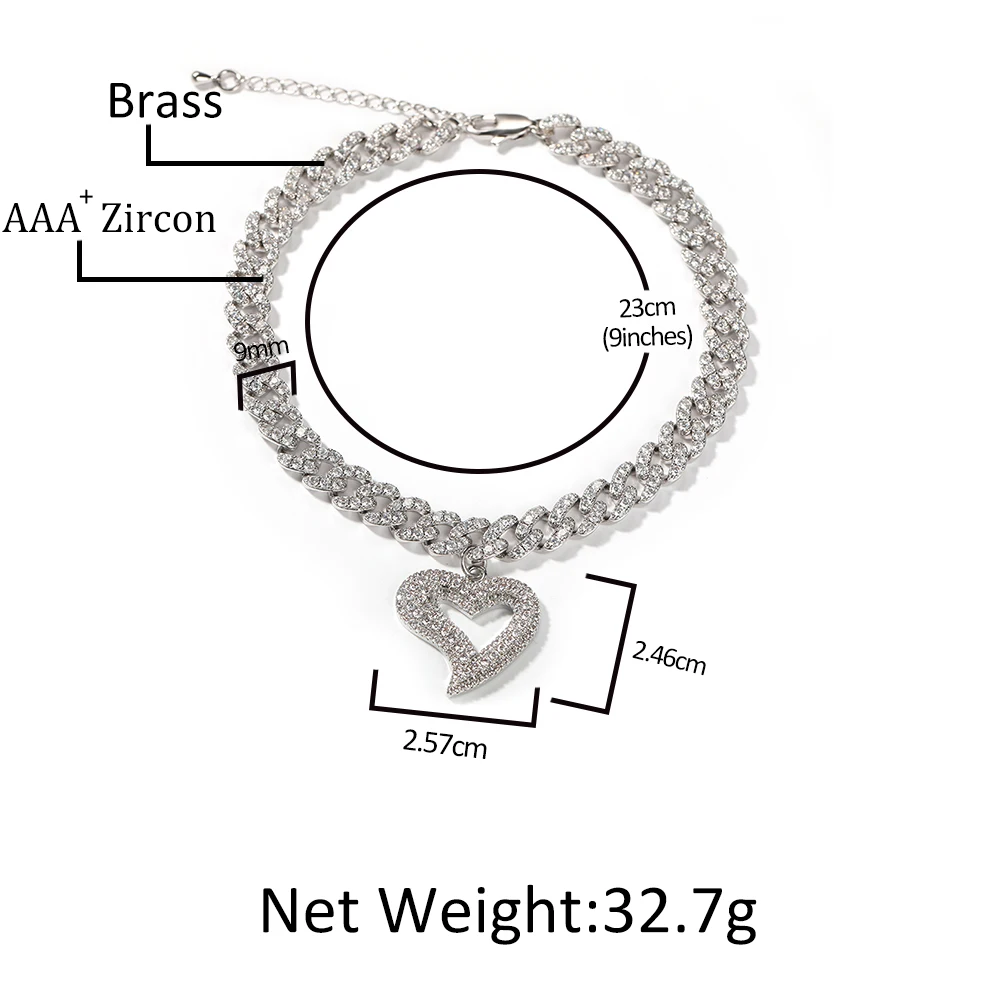 THE BLING KING 9mm Cuban Anklet With Hollow Heart Miami Link Plus Extension Chain Bling Hip Hop Jewelry For Gift