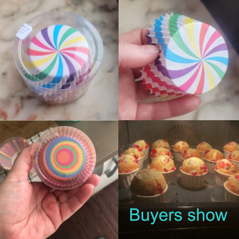 Description Picture 2 of item100Pcs Paper Cupcake Wrapper Colorful Rainbow Oilproof Muffin Cup Baking Boxes Cake Mold Home & Kitchen Pastry Tools