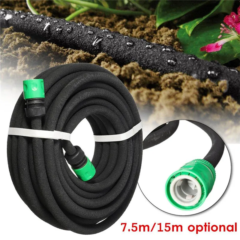 Soaker Hose 15m Black Flat Garden Lawn Sprinkler Water Drip Irrigation Tubing 