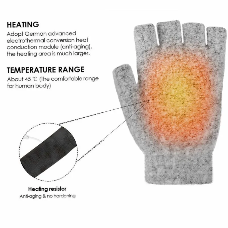 USB Heating Gloves Double-Sided Heating Gloves Outdoor Warmer Gloves Washable Rechargable MittensThermal Fingerless Hand Gloves 2