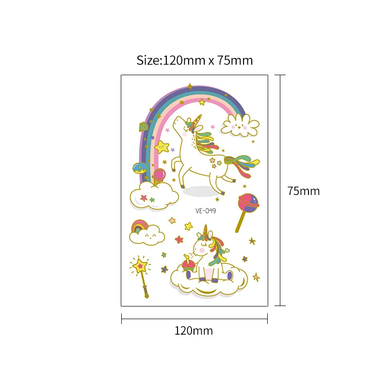 5pcs Gold Unicorn Children DIY Temporary Tattoo Sticker Cute Cartoon Face Body Fake Tattoo Body Makeup Waterproof Face Stickers